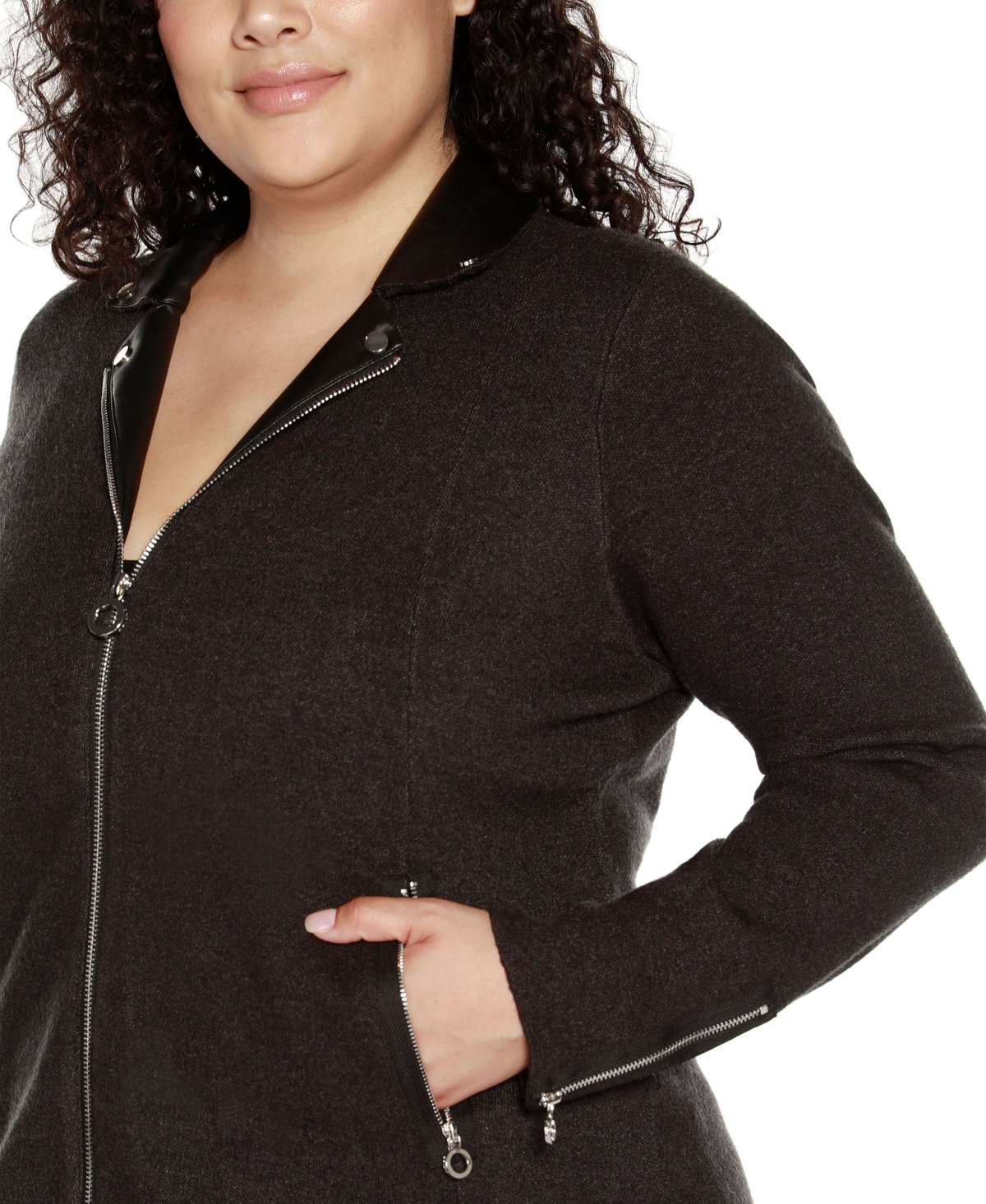 Belldini Black Label Plus Size Motorcycle Sweater Jacket -Black