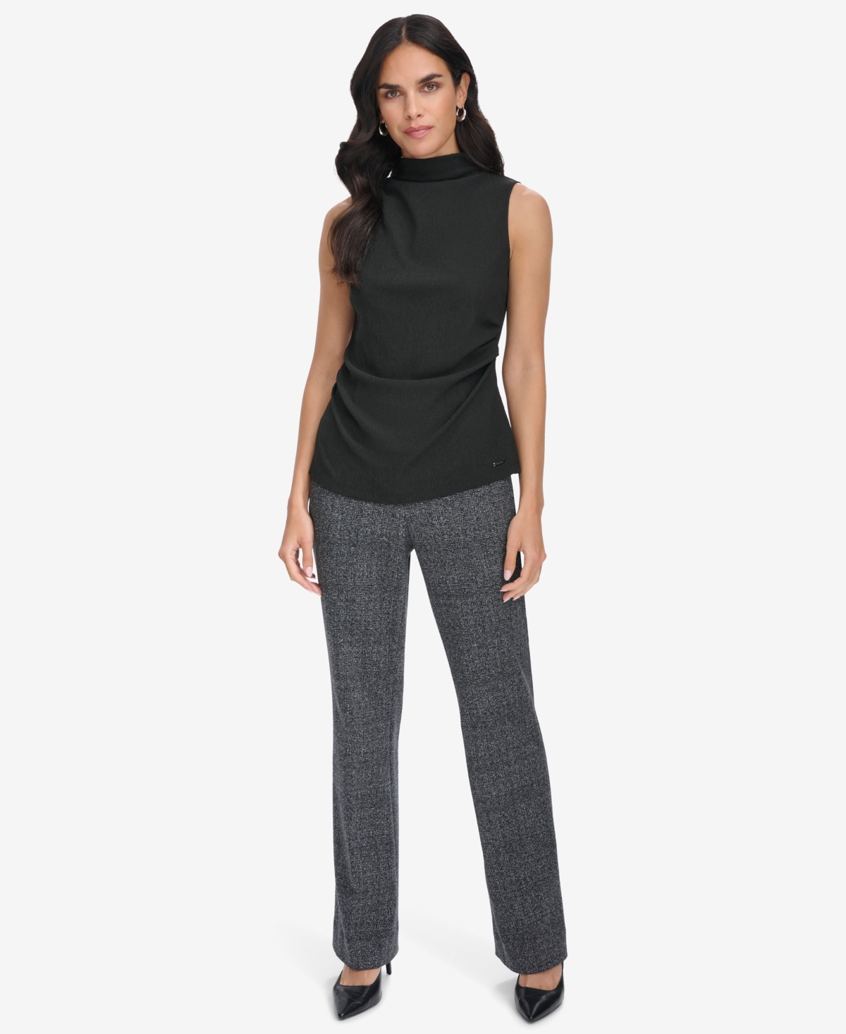 Calvin Klein Petite Textured Mock-Neck Ruched Blouse