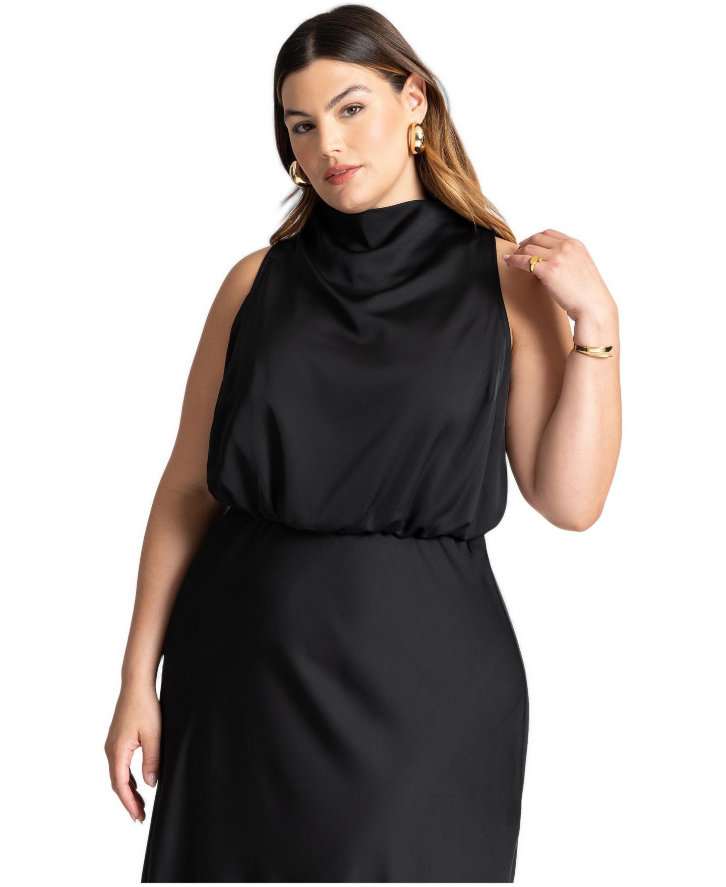 Женское платье ELOQUII Draped Satin Maxi, цвет: Чёрный оникс — фото 4