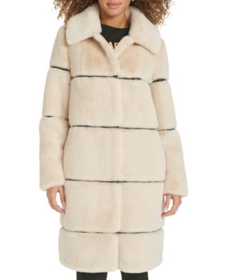 KARL LAGERFELD PARIS Womens Faux Leather Trim Faux Fur Coat Macy s