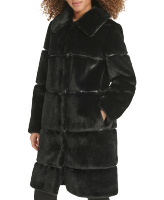 Women's Faux-Leather Trim Faux-Fur Coat