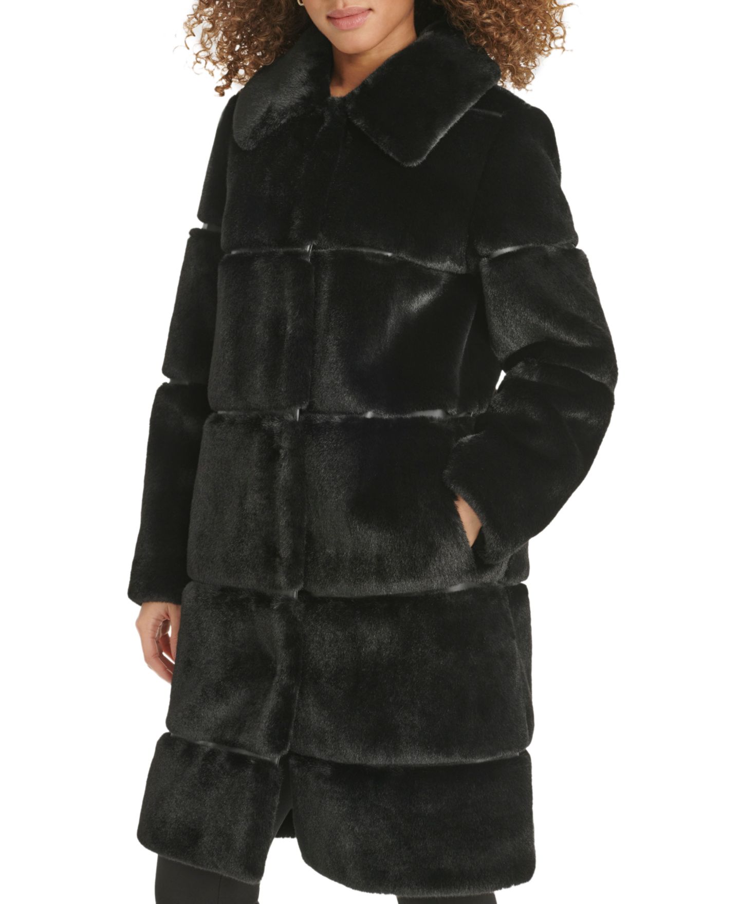 Женское пальто KARL LAGERFELD PARIS Faux-Leather Trim Faux-Fur, цвет: Чёрный — фото 4