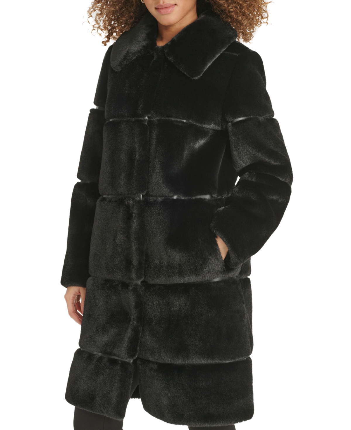 Karl Lagerfeld Paris Womens Faux-Leather Trim Faux-Fur Coat