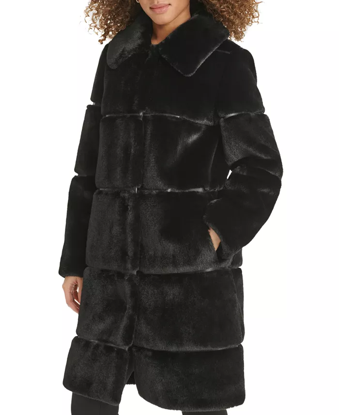 Women's Faux-Leather Trim Faux-Fur Coat - thumbnail 4