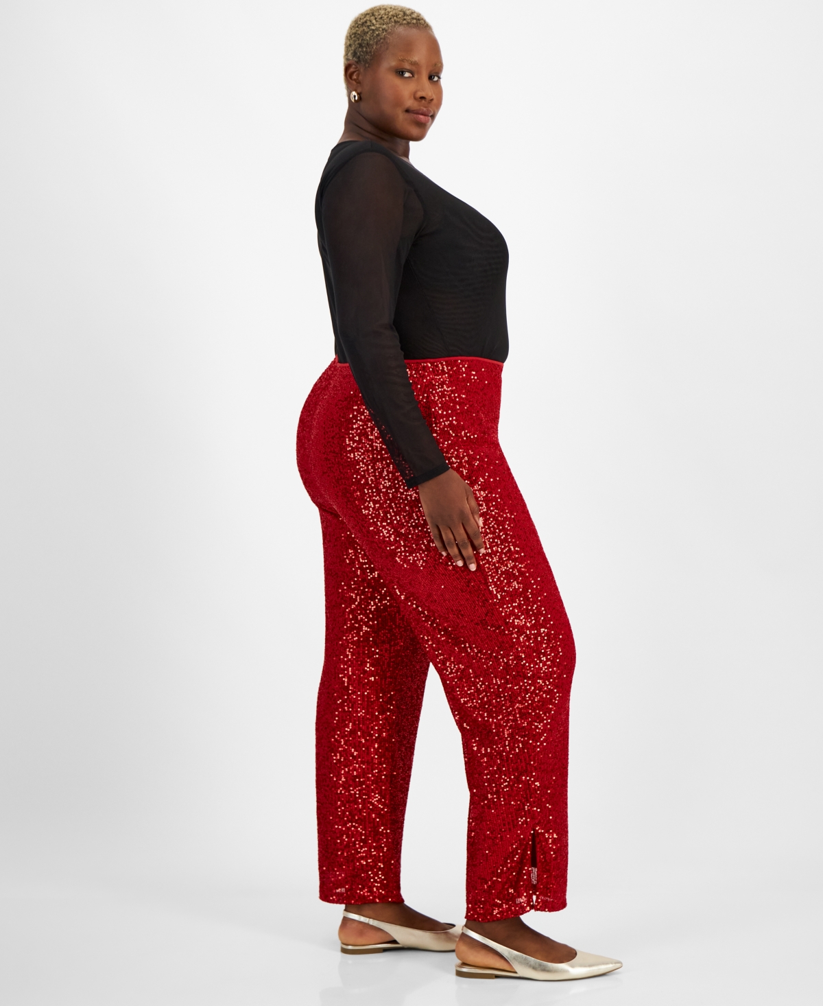 JM COLLECTION PLUS SIZE SEQUIN WIDE-LEG SPLIT-HEM PANTS, CREATED FOR MACY'S 