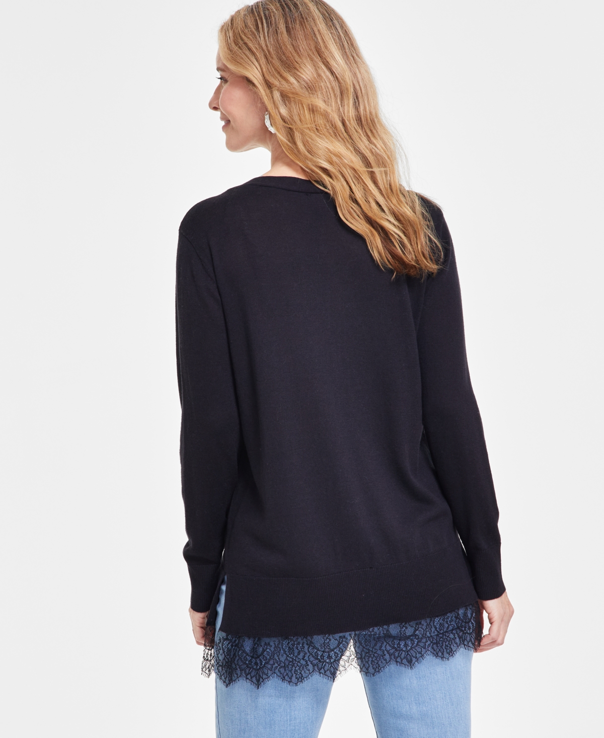 INC INTERNATIONAL CONCEPTS WOMEN'S LACE-TRIM TUNIC SWEATER, CREATED FOR MACY'S 