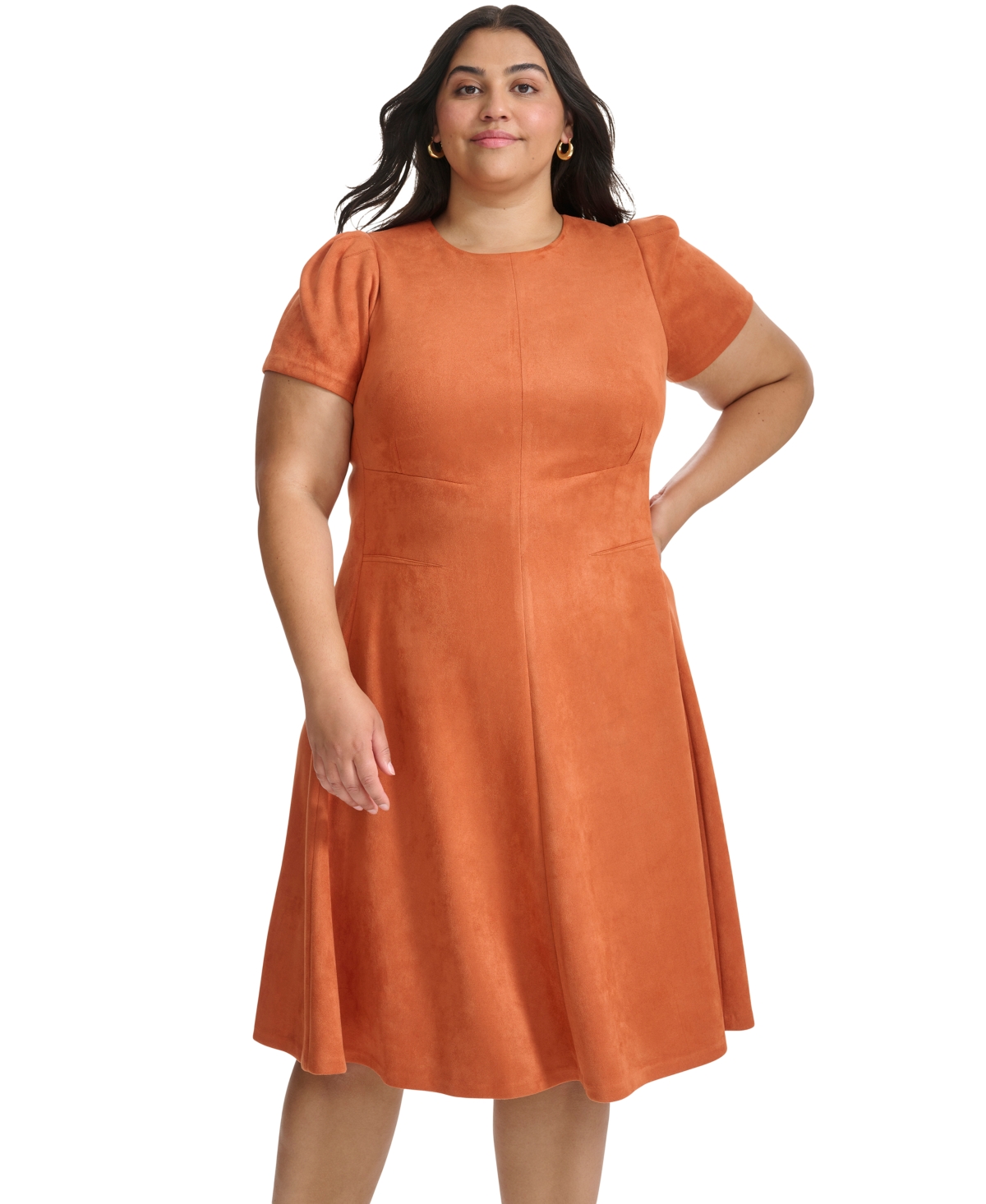 Calvin Klein Plus Size Faux Suede Fit Flare Dress Rust Smart Closet