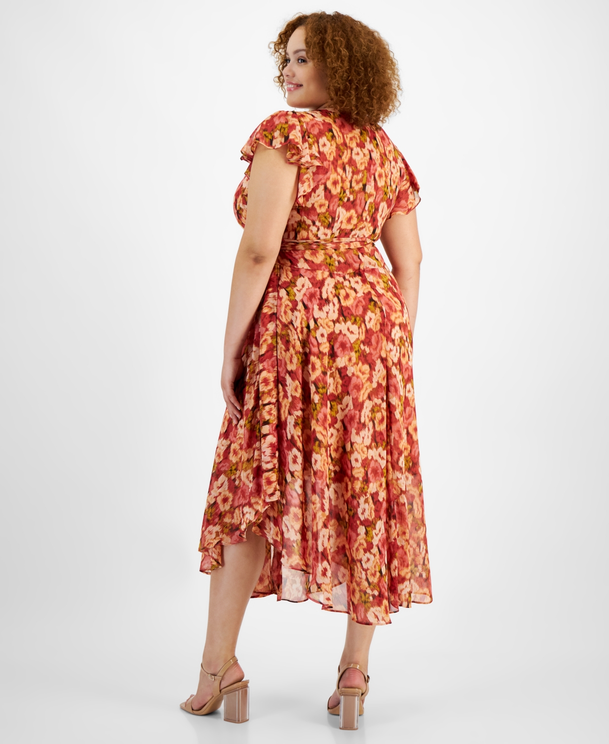 Vince Camuto Plus Size Printed Asymmetric-Hem Dress