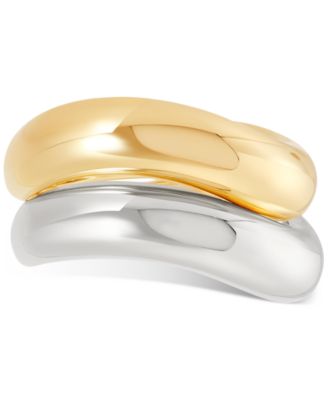 2-Pc. Set Wavy Polished Stack Rings in Sterling Silver & 14k Gold-Plate