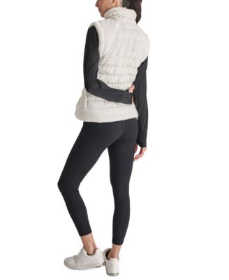 Women's Horizontal Channel Quilted Mock Neck Puffer Vest with Sherpa