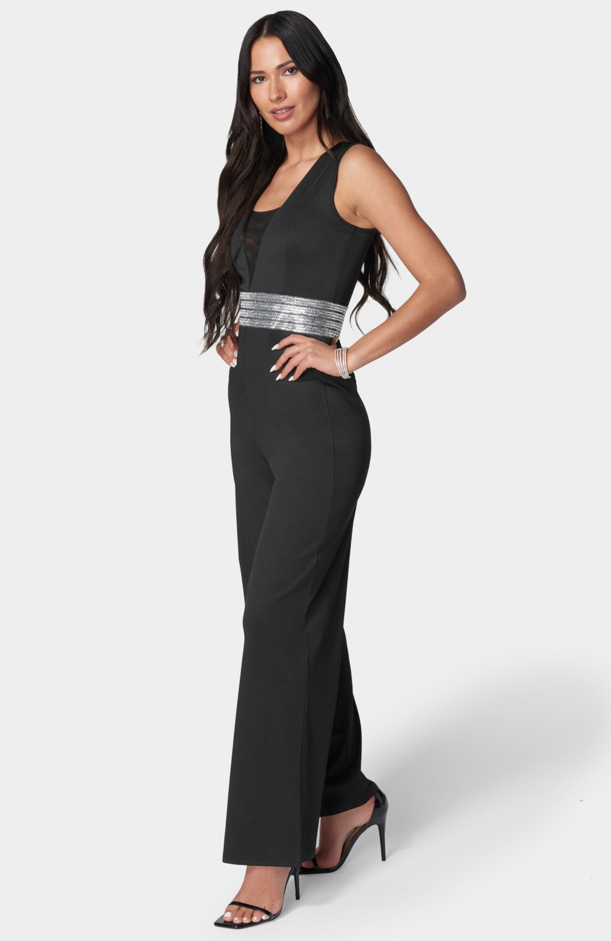 bebe Women's Embellished Wide Leg Jumpsuit