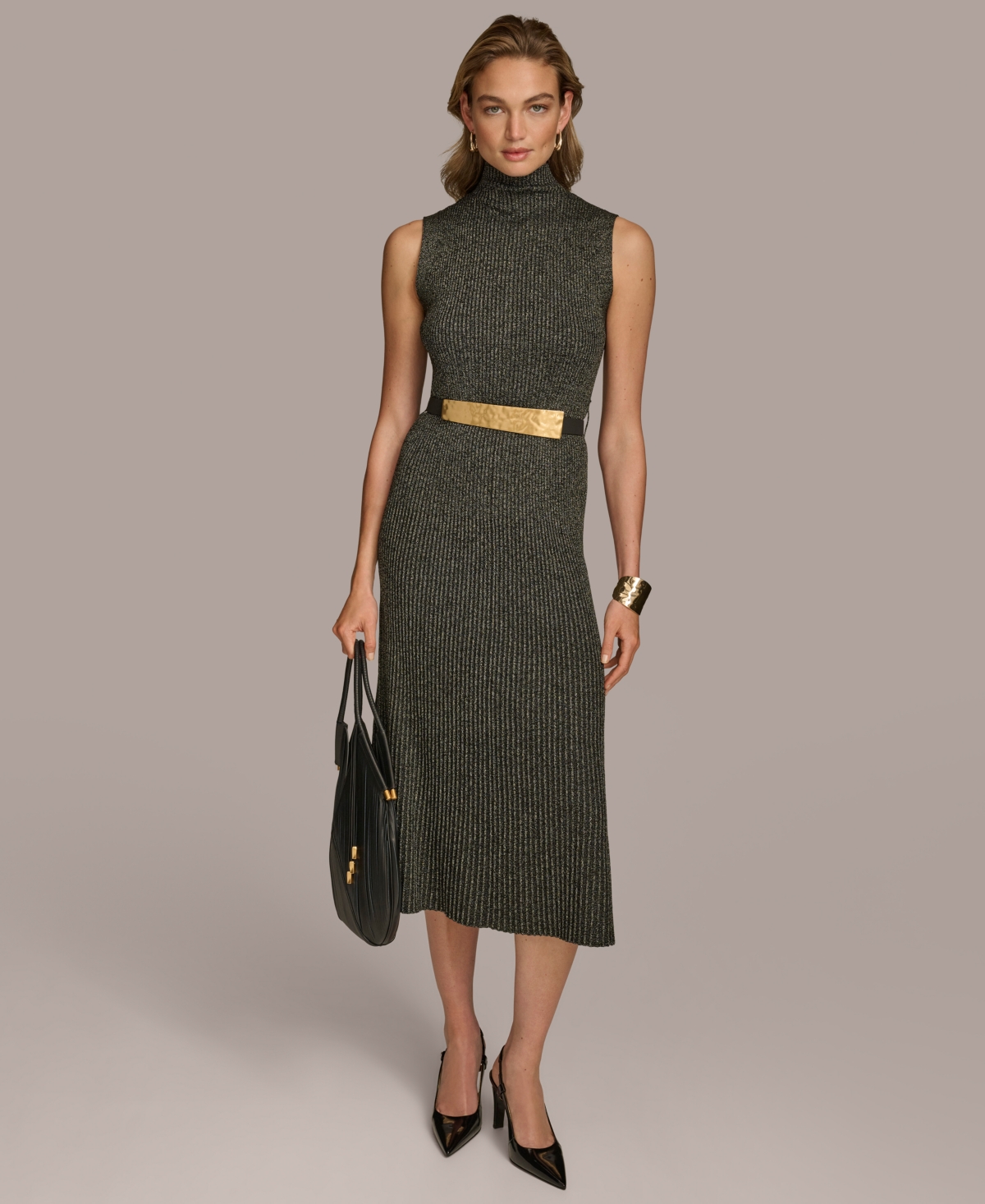 Donna Karan Women's Belted Mock-Neck Midi Dress