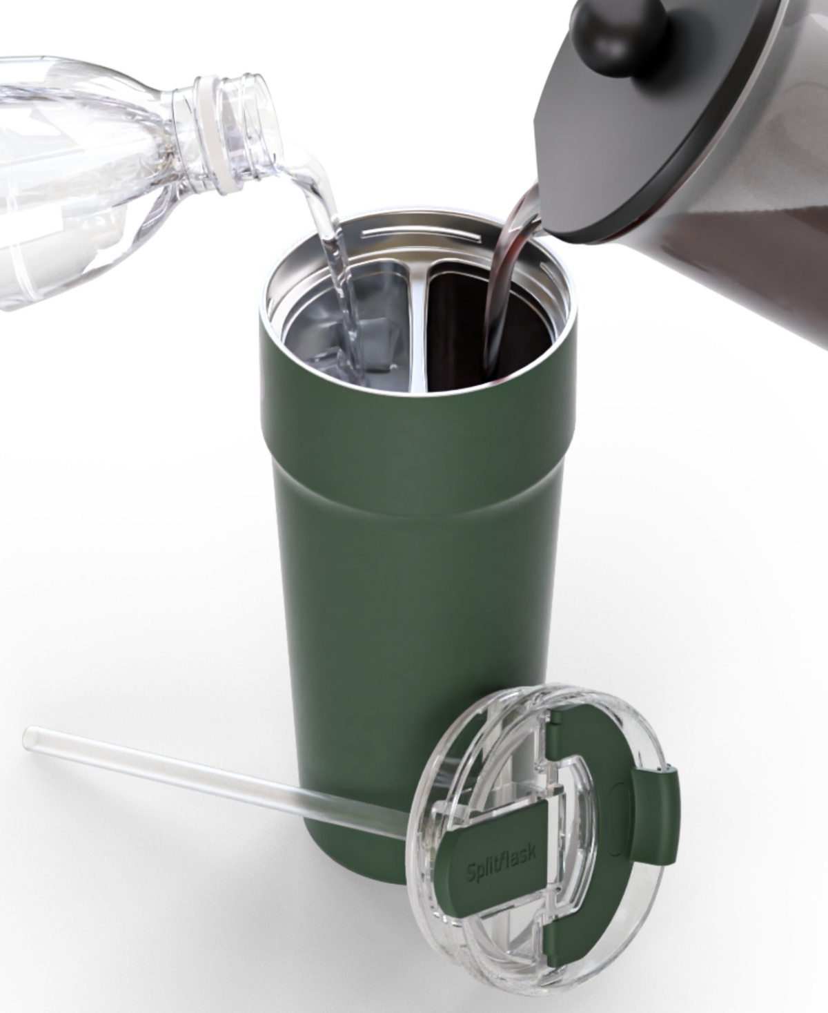 SplitFlask Dual Chamber 2-In-1 Double Sided Vacuum Insulated Stainless Steel Water Bottle Tumbler Travel Mug 30oz