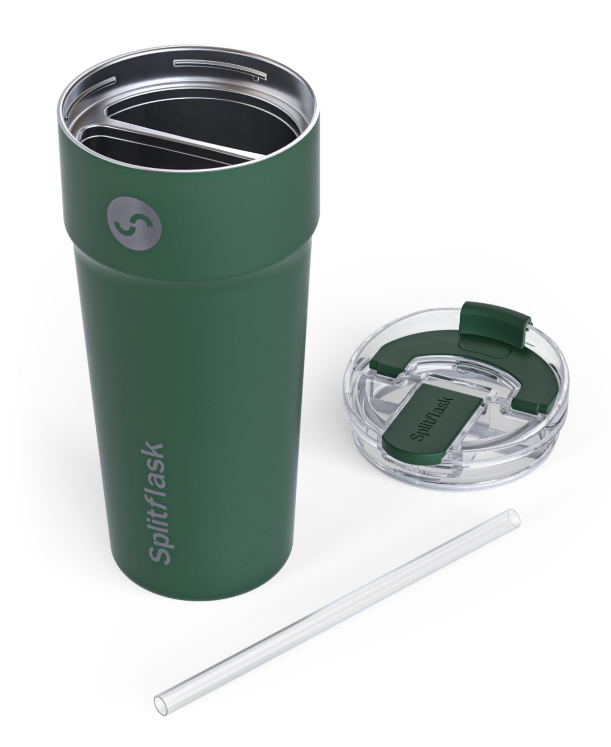 SplitFlask Dual Chamber 2-In-1 Double Sided Vacuum Insulated Stainless Steel Water Bottle Tumbler Travel Mug 30oz