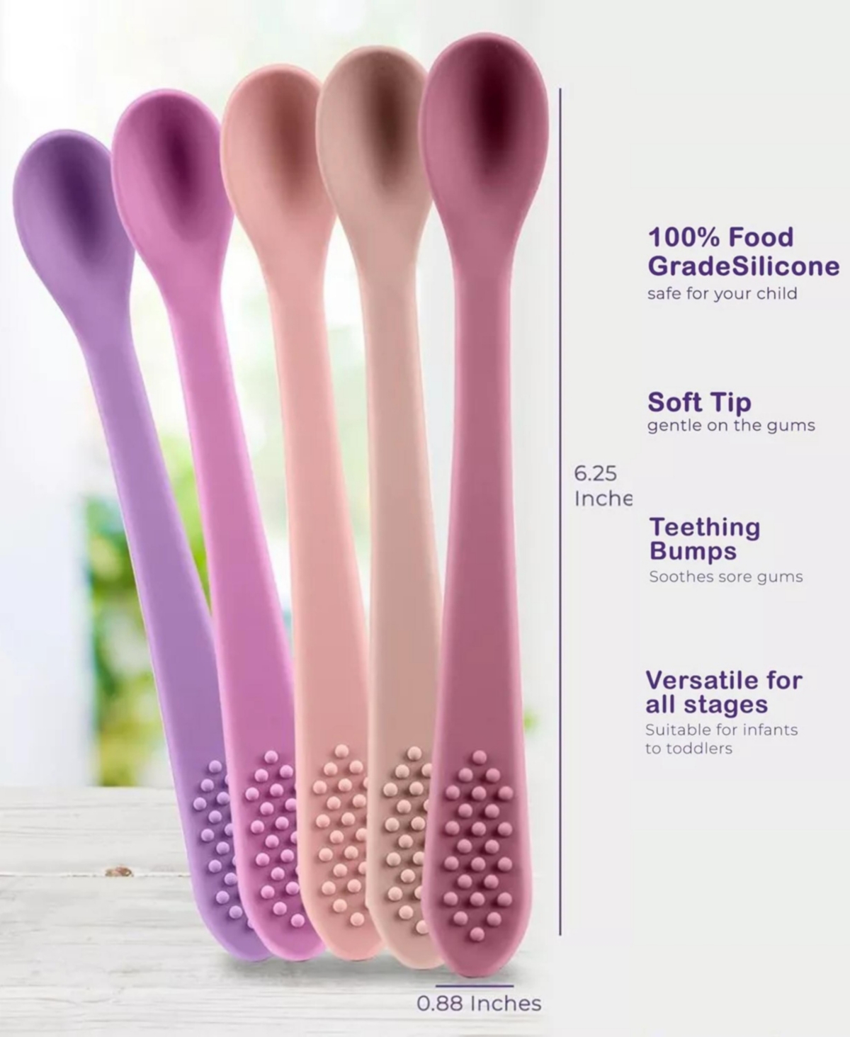 Sperric Best First Stage Baby Infant Spoons, 5-Pack, Soft Silicone Baby Spoons Training Spoon Gift Set for Infant