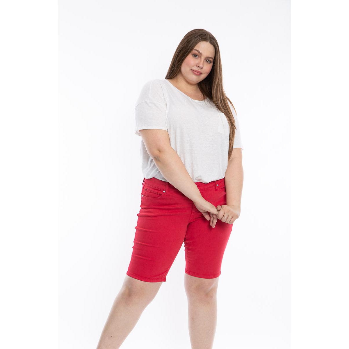 Plus Size Mid Rise Bermuda Shorts - Rose red