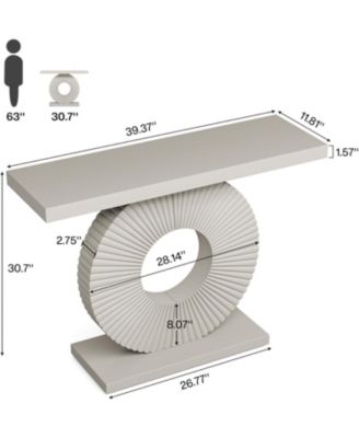 Modern Console Table with Geometric Base, 40" Wood Entryway Table Sofa Table Narrow Long, Contemporary Accent Table for Living Room, Entryway, Hallway
