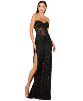 Women's Embellished Strapless Gown with Slit