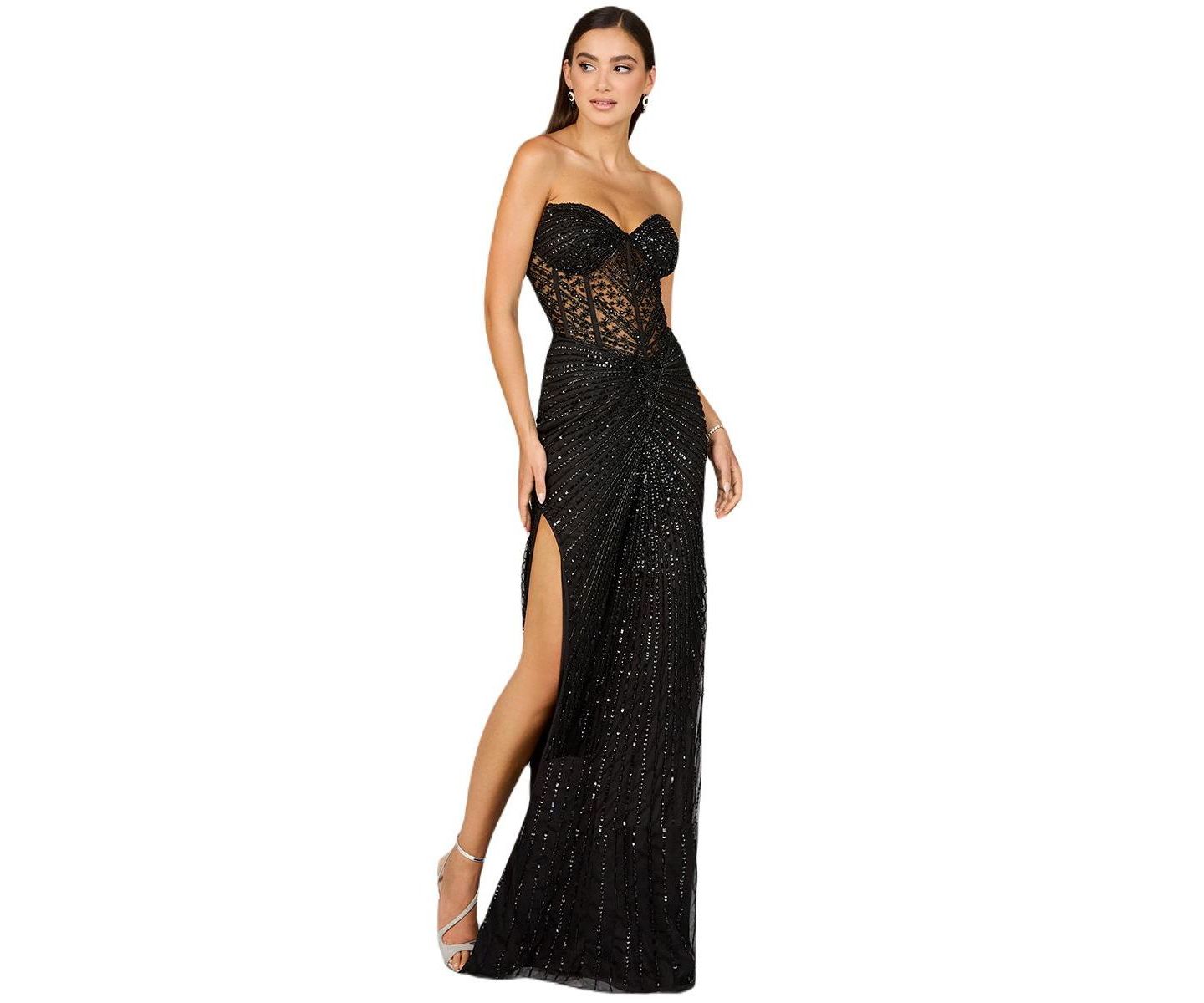 Женские платья Lara Embellished Strapless Gown with Slit, цвет: Чёрный — фото 2