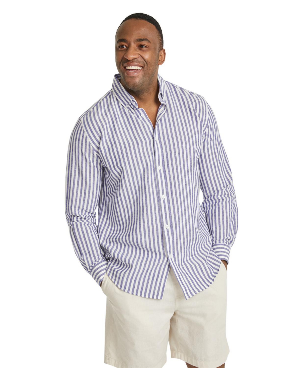 Big & Tall Johnny g Holiday Stripe Linen Shirt - Blue