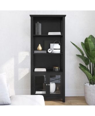 Omaha Modern Farmhouse Storage Cabinet Bookcase, Glass Doors And Open Shelves