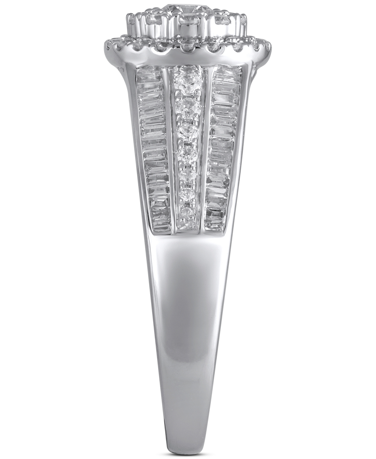Macy's Diamond Round & Baguette Double Halo Engagement Ring (1 Ct. T.w.) In 14k White Gold In White Gold