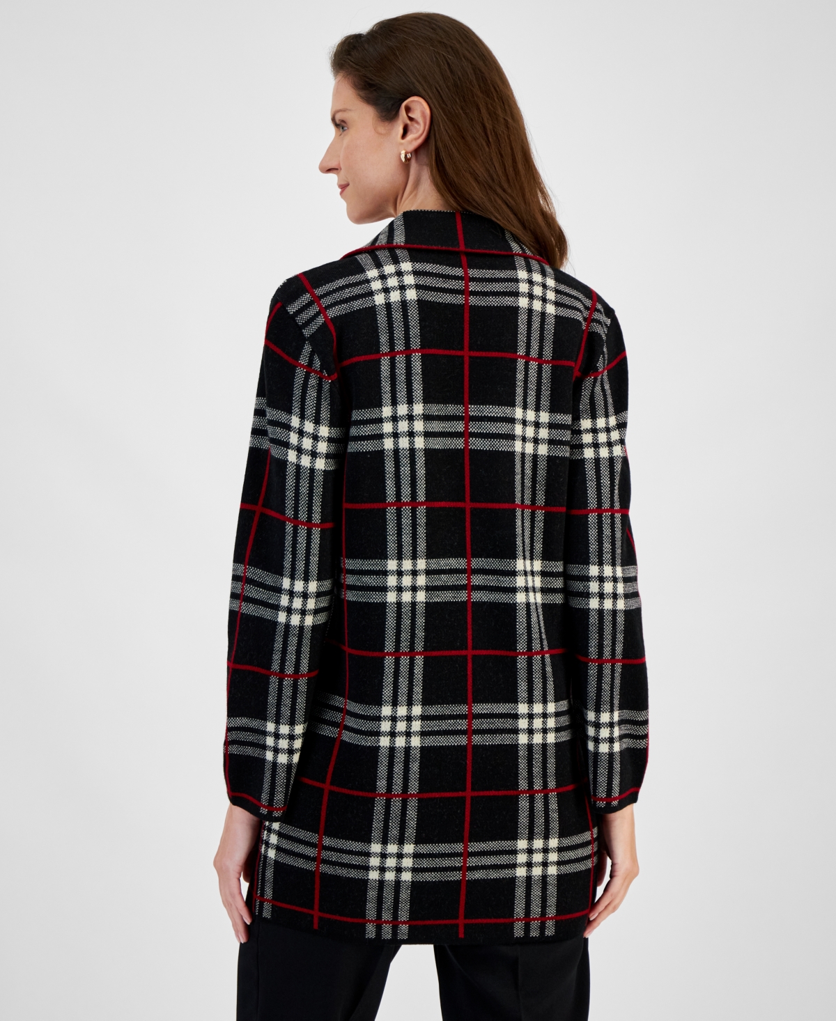Kasper Women's Edge To Edge Notched-Collar Sweater Jacket