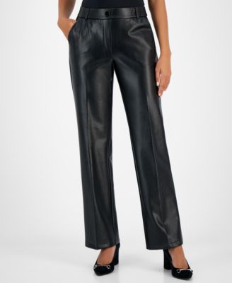 Kasper - Women's Faux-Leather Faux-Fly Pants
