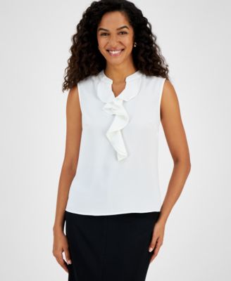Kasper - Women's Sleeveless Ruffle-Neck Blouse