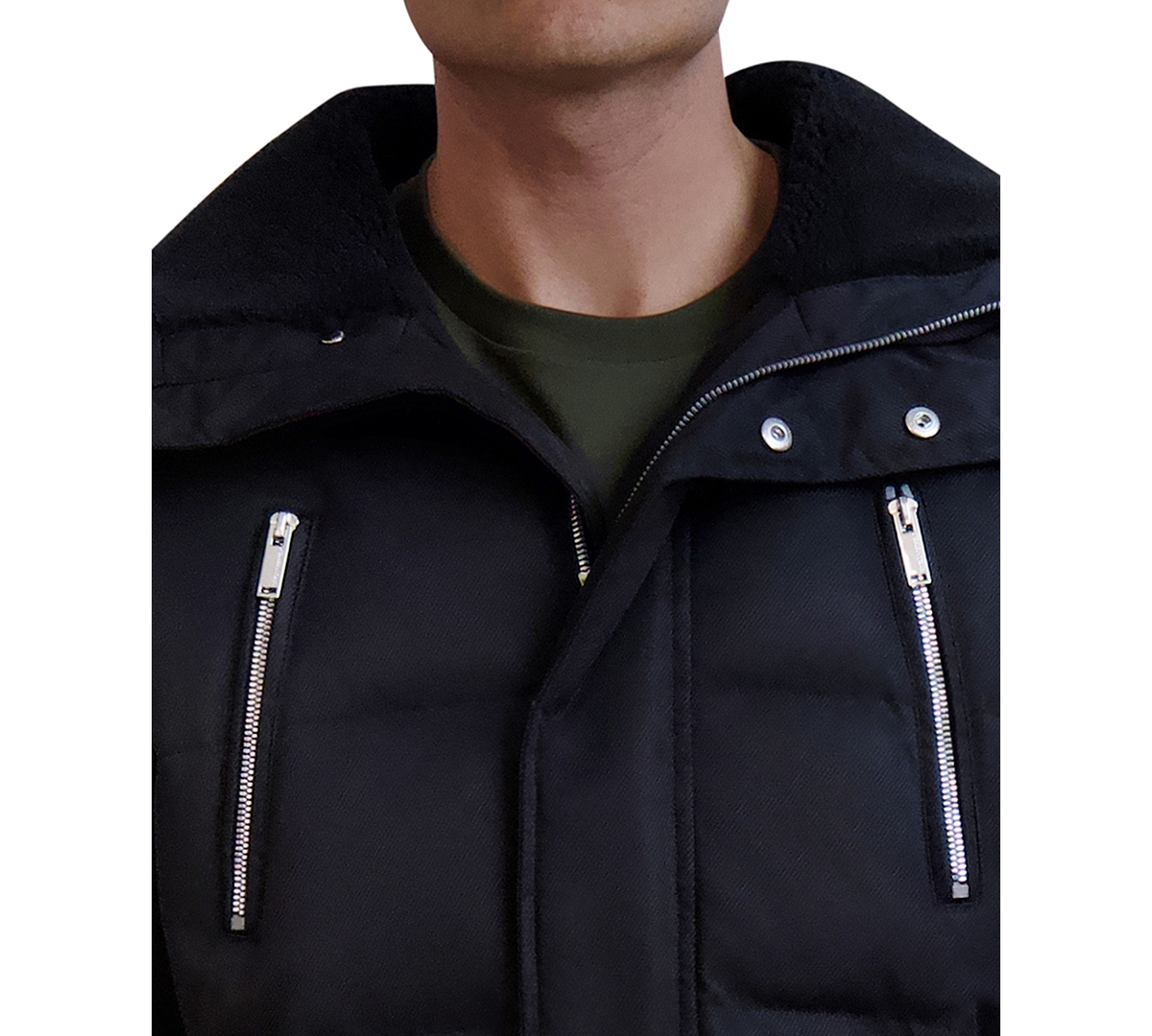 Karl Lagerfeld Men's Faux Shearling Wing Collar Down Jacket In Black
