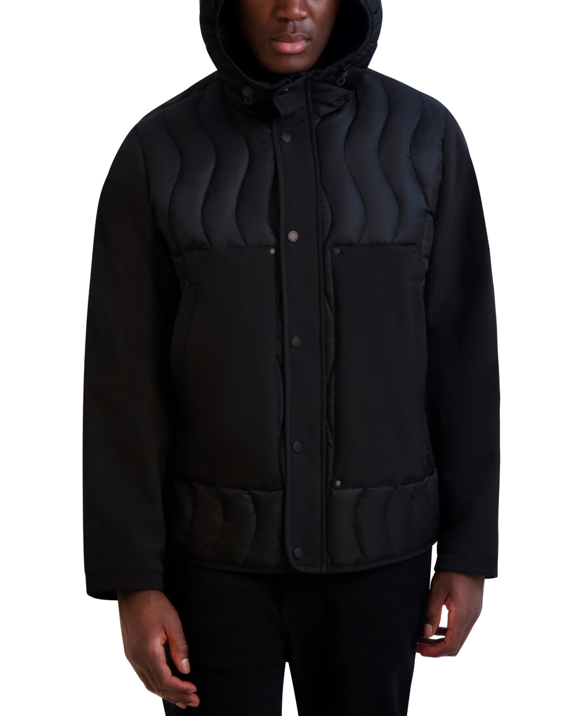 Shop Karl Lagerfeld Men's Mixed Media Mid-weight Puffer Jacket In Black