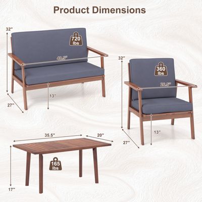 8PCS Conversation Set Acacia Wood Sofa Coffee Table w/ Cushioned Seat Patio