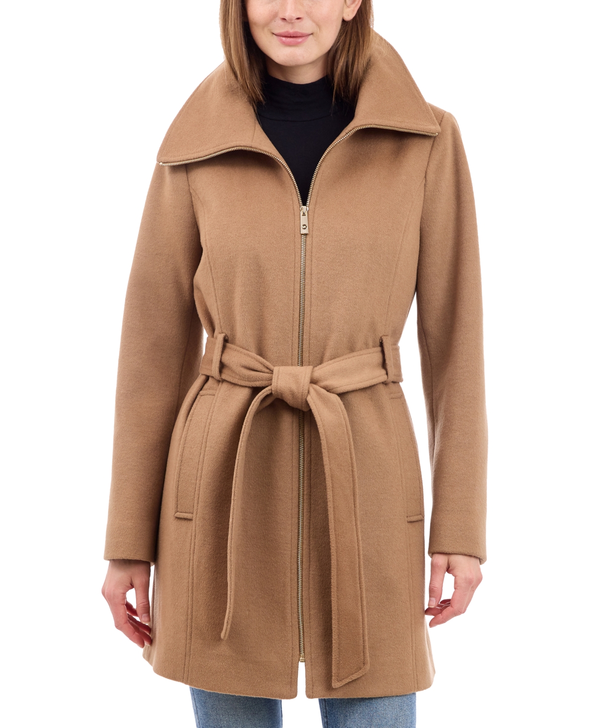Michael kors zip front wool coat top