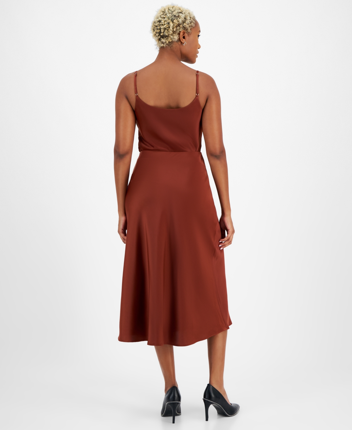 Bar Iii Women's Pull-on Midi Bias-cut Satin Skirt, Created For Macy's In Pecan