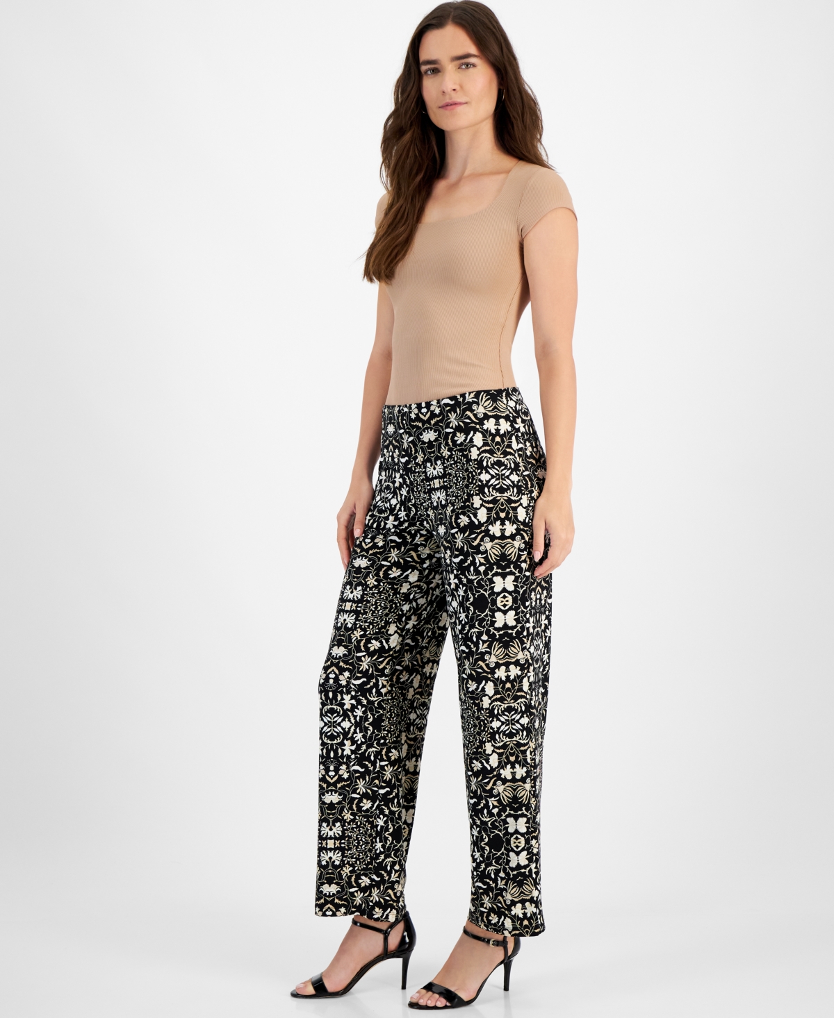 Jm Collection Petite Printed Knit Wide-Leg Pull-On Pants, Created for Macy's