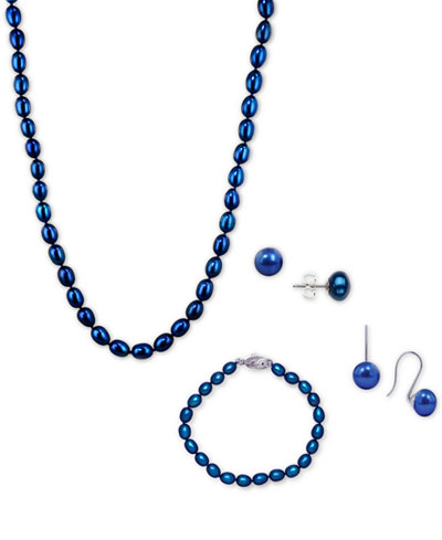 Honora Style Indigo Cultured Freshwater Pearl Ensemble Collection in Sterling Silver (7-8mm)