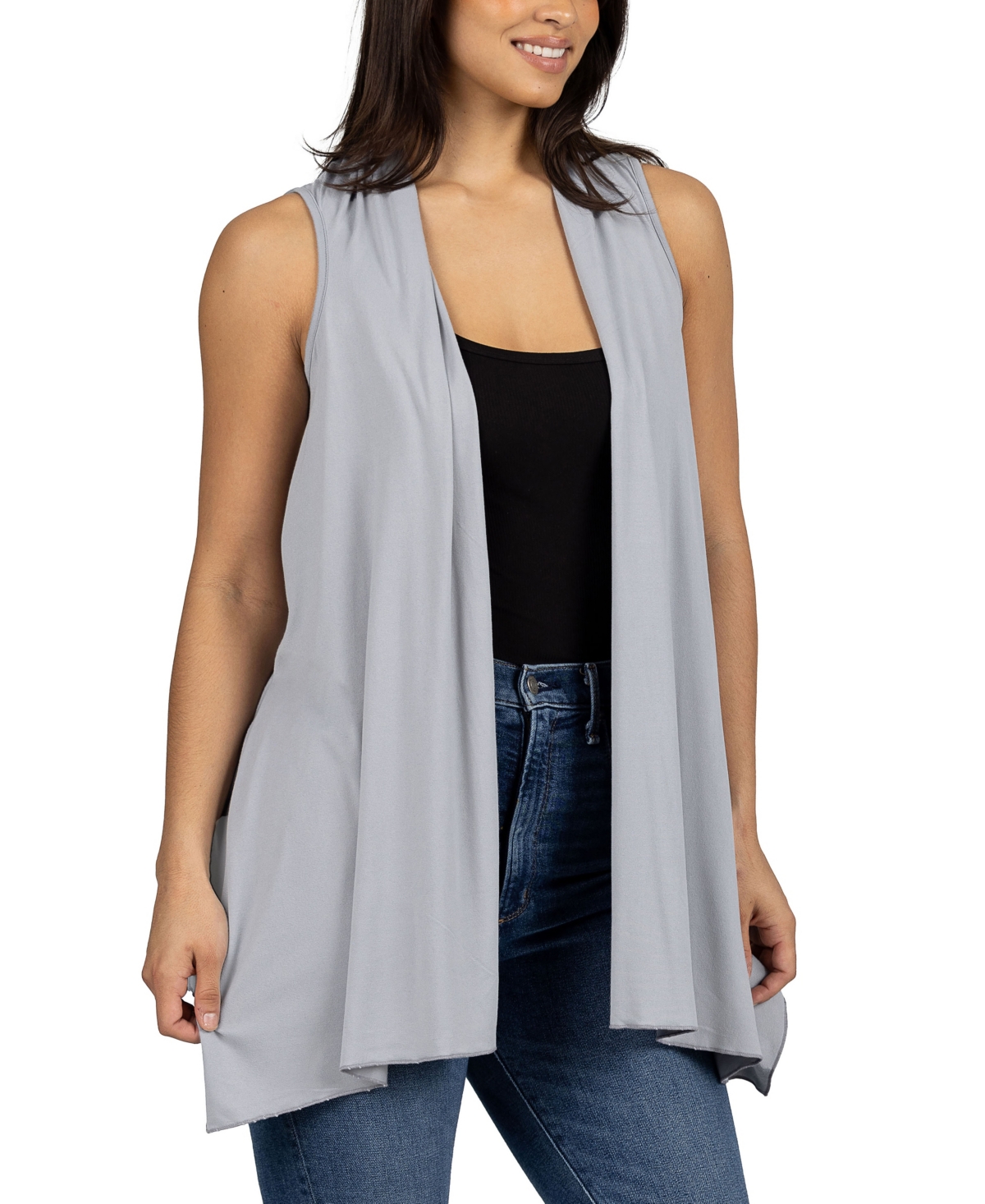 24SEVEN COMFORT APPAREL DRAPED OPEN FRONT SLEEVELESS CARDIGAN VEST 