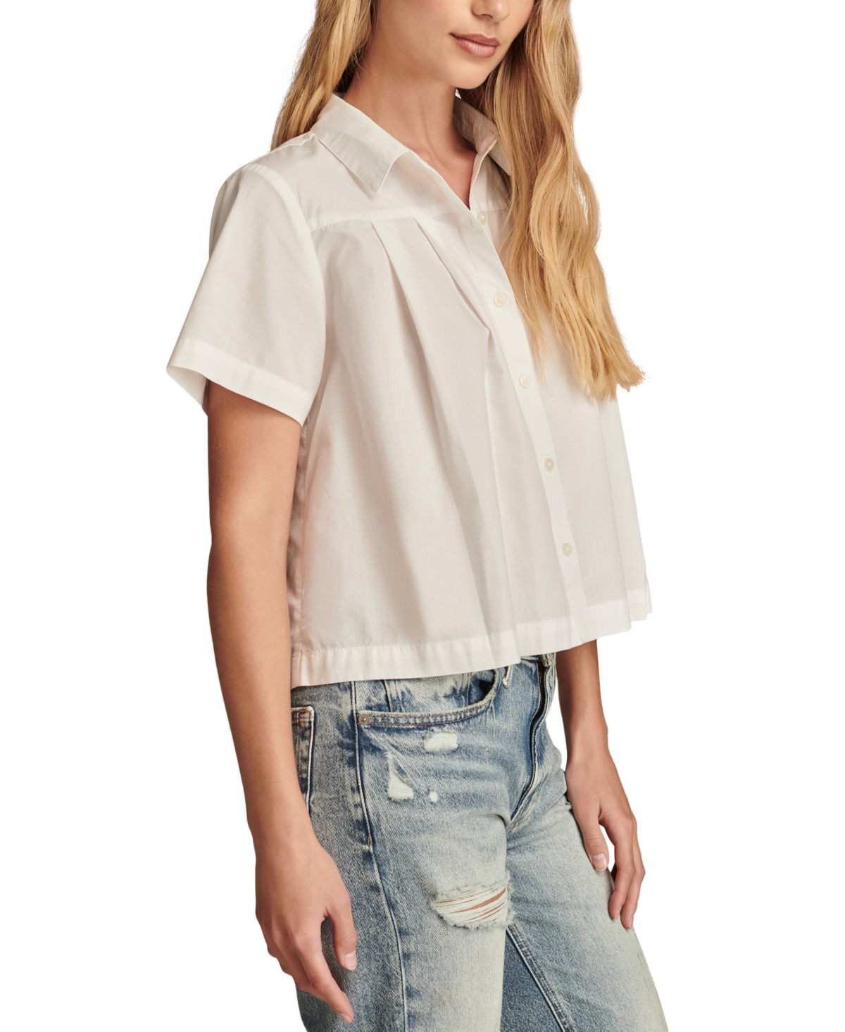 Lucky Brand Women's Cotton Pleated Cropped Shirt