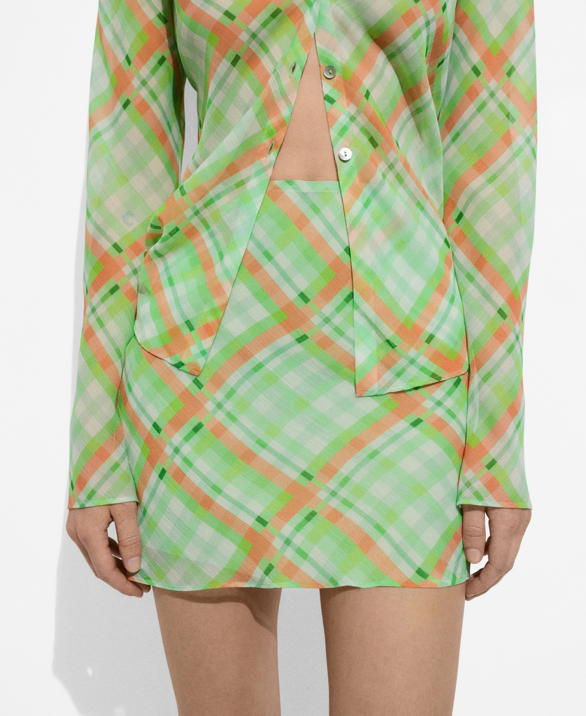 Women's Check-Print Mini-Skirt - Green
