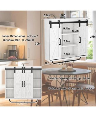 Vintage White Rustic Wood Wall Storage Cabinet with Two Sliding Barn Door