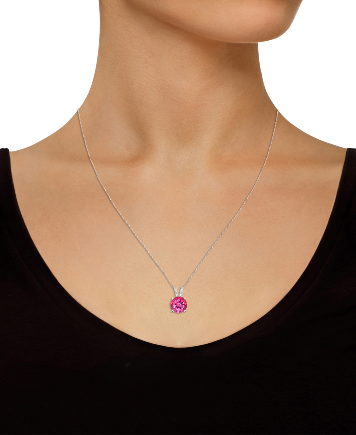 Shop Macy's Mystic Topaz (2-3/8 Ct. T.w.) & Diamond Accent Solitaire 18" Pendant Necklace In Sterling Silver (al In Pink Topaz