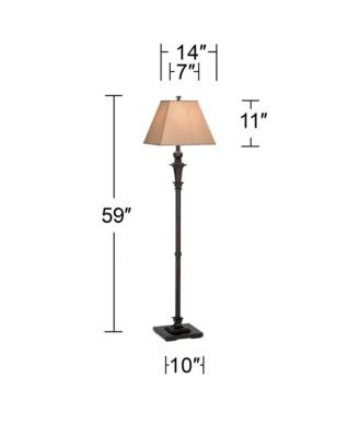 Traditional Floor Lamp 59" Tall Italian Bronze Taupe Faux Silk Square Hardback Shade for Living Room Reading Bedroom Office