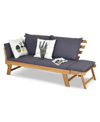 Adjustable Patio Sofa Daybed Acacia Wood Furniture w/ Cushion Pillow