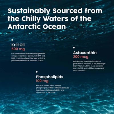 Antarctic Krill Oil - Wild-Caught Omega 3 Krill Oil 500mg Softgels with EPA, DHA and Astaxanthin - 60 ct