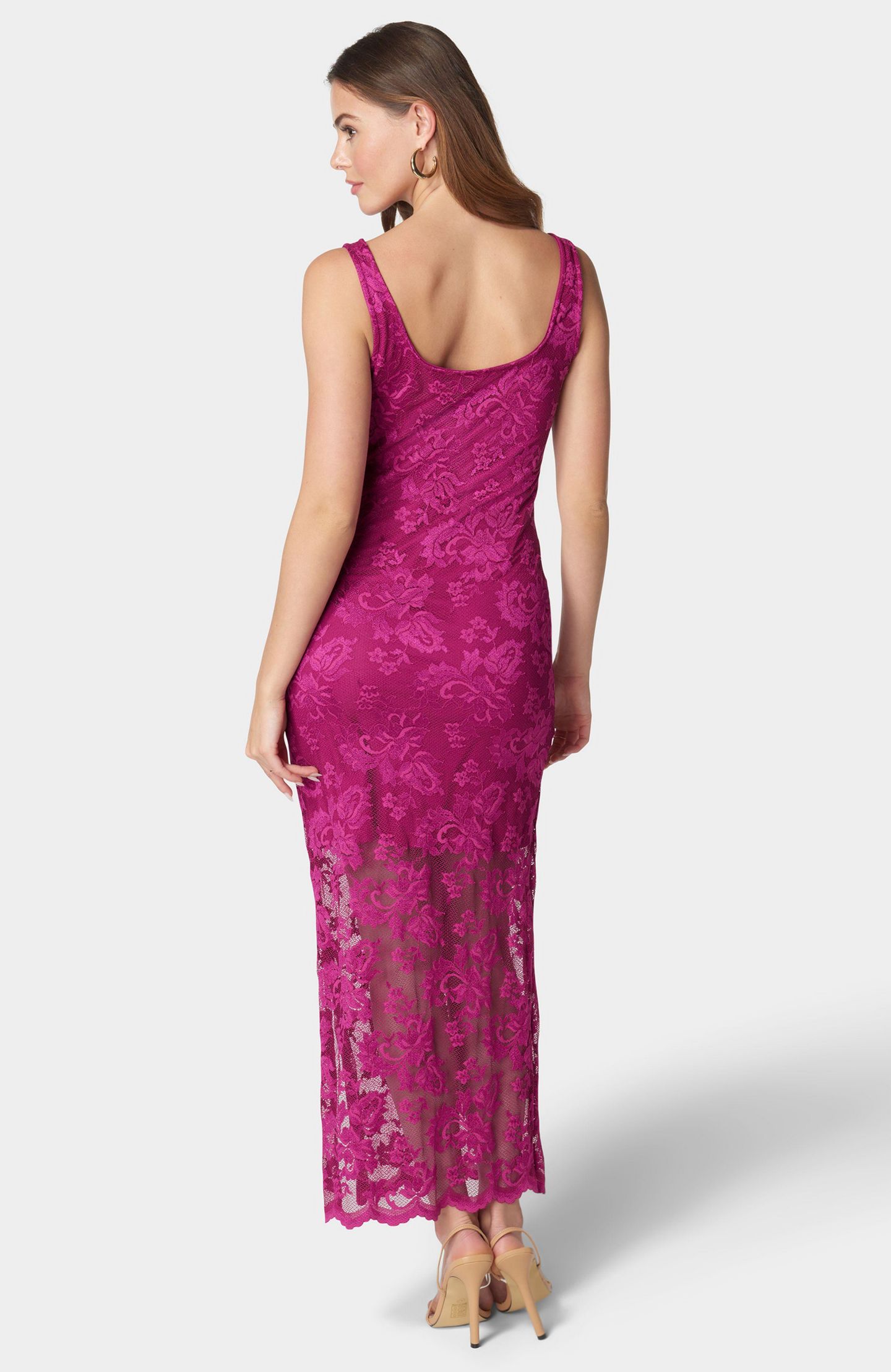 Женское платье Bebe Marseille Lace Square Neck Tank Dress, цвет: Фуксия — фото 2