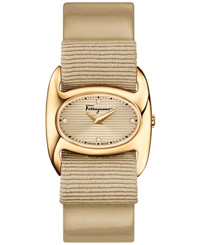 Ferragamo Women's Swiss Varina Diamond Accent Interchangeable Champagne Patent Leather and Grosgrain Strap Watch Set 26mm FIE030015