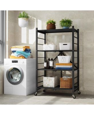 4-Tier Foldable Storage Shelves, Metal Shelving Units, Storage Rack, Black