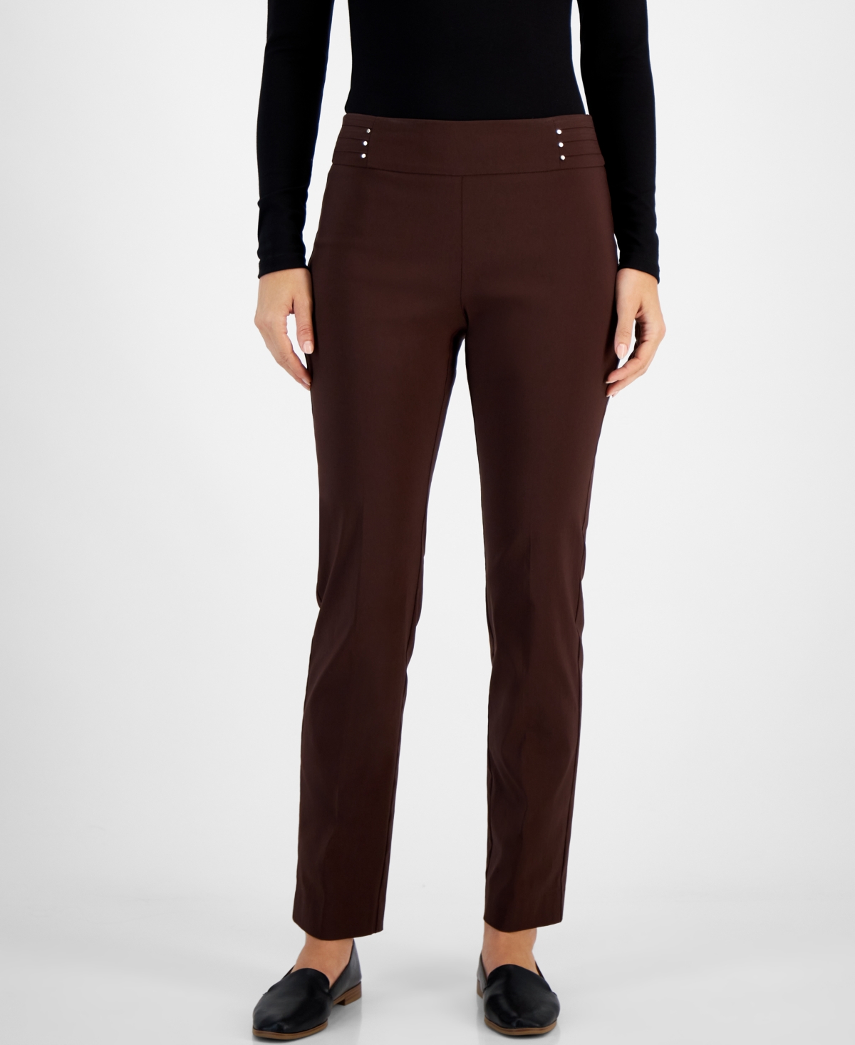 Jm Collection Women's Studded-rivet Pants, Regular & Short Lengths, Created For Macy's In Firewood