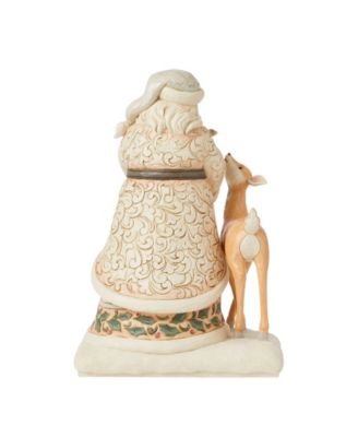 White Woodland Santa Holding Fawn Figurine