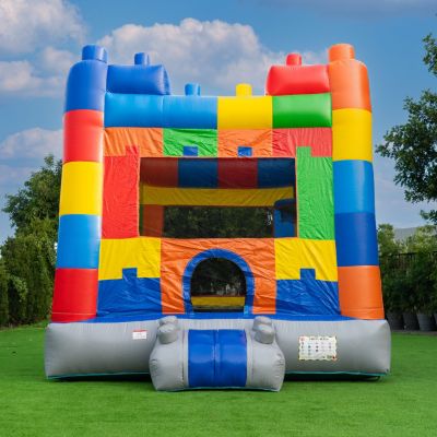 HeroKiddo Block Party Bounce House Commercial Grade for Kids and Adults (with Blower), Basketball Hoop, Outdoor Indoor, Birthday Party, Rental Quality, All Seasons, Big Inflatable, Rental Grade